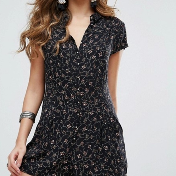 NWT! FREE PEOPLE S Black Combo Button Down Romper - Picture 1 of 8